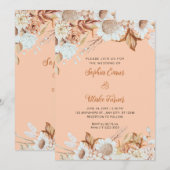 Invitation Mariage Marron Blanc Fleurs Bohème Orange Rustique (Devant / Derrière)