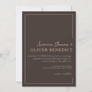 Invitation Mariage Marron Foncé Chic Minimaliste Moderne