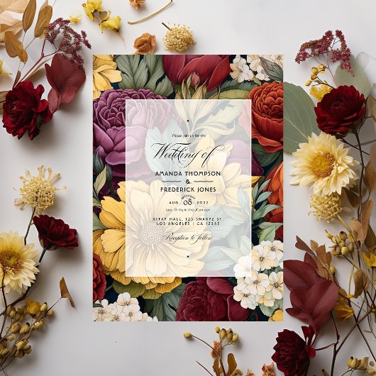Invitation Mariage marron, jaune moutarde et vert olive