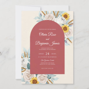Invitation Mariage Marron Jaune Tournesol Eucalyptus Poussiér