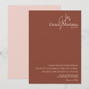 Invitation Mariage Marron Rose Monogramme Logo Script