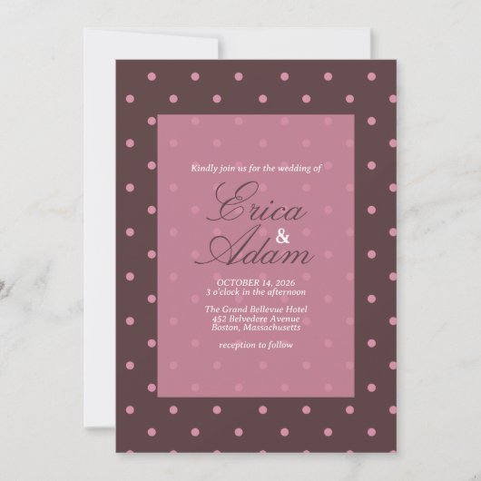 Invitation Mariage Marron & Rose Motif Points Bohème (Devant)