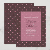 Invitation Mariage Marron & Rose Motif Points Bohème (Devant / Derrière)