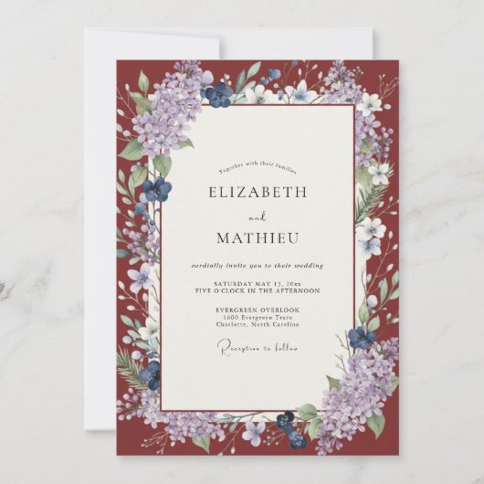 Invitation Mariage Marron Violet Wisteria (Devant)