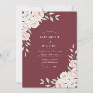 Invitation Mariage Marsala Ranunculus Eucalyptus Poussiéreux