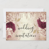 Invitation Mariage Marsala Rose Or Roses Bourgogne (Devant)