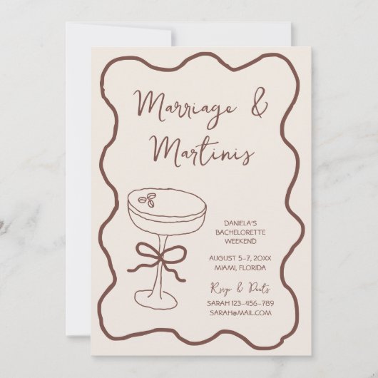 Invitation Mariage & Martinis Hand Drawn Bach Week-end (Devant)