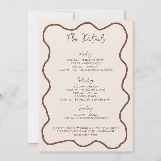 Invitation Mariage & Martinis Hand Drawn Bach Week-end (Dos)