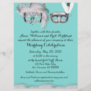 Invitation Mariage mascarade blanc et bleu d'oeuf de Robin