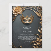 Invitation Mariage mascarade noir et or enchanté (Devant)