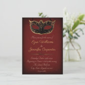 Invitation Mariage mascarade rouge et or (Debout devant)