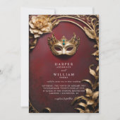 Invitation Mariage mascarade rouge et or enchanté (Devant)