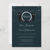 Invitation Mariage masculin Silver Bleu Élégant Monogramme LG (Devant)