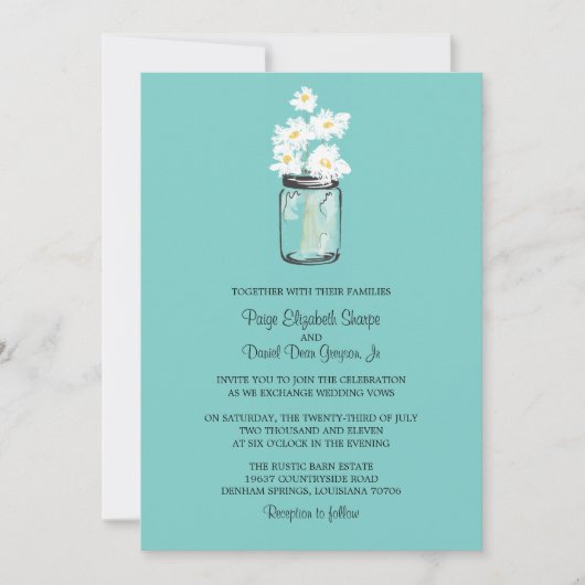 Invitation Mariage Mason Jar et White Daisy (Devant)