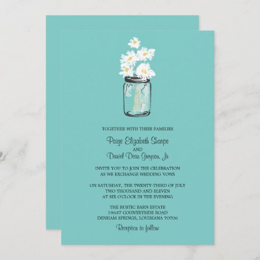 Invitation Mariage Mason Jar et White Daisy (Devant / Derrière)