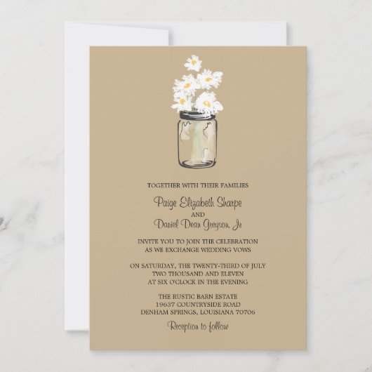 Invitation Mariage Mason Jar et White Daisy (Devant)