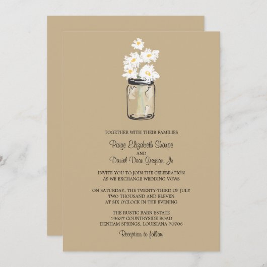 Invitation Mariage Mason Jar et White Daisy (Devant / Derrière)