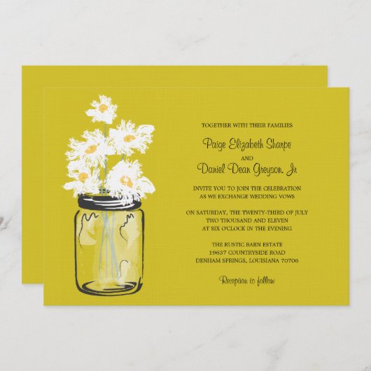 Invitation Mariage Mason Jar et White Daisy (Devant / Derrière)