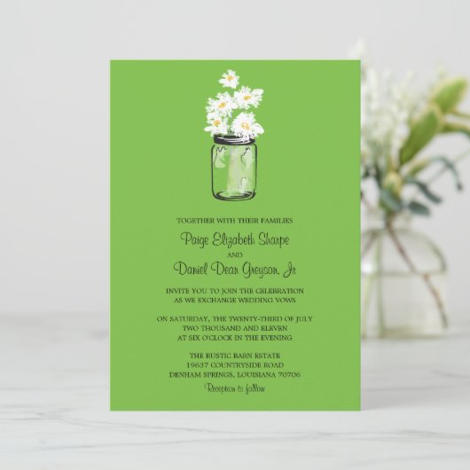 Invitation Mariage Mason Jar et White Daisy (Debout devant)