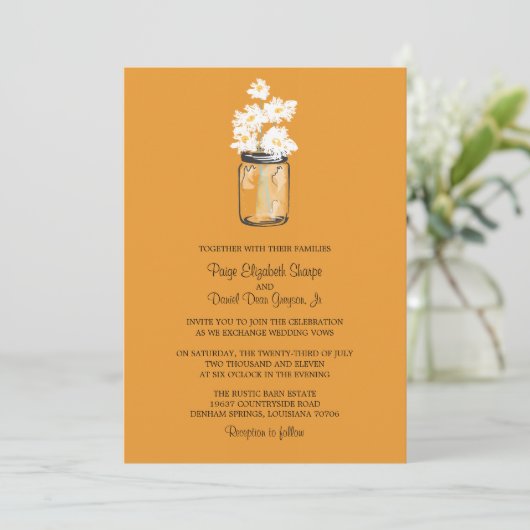 Invitation Mariage Mason Jar et White Daisy (Debout devant)