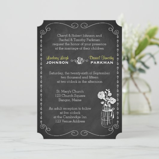 Invitation Mariage| Mason Jar, Fleurs, Chalkboard 3 (Debout devant)