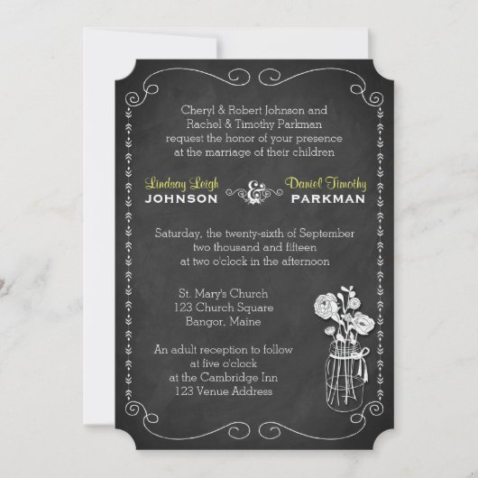 Invitation Mariage| Mason Jar, Fleurs, Chalkboard 3 (Devant)