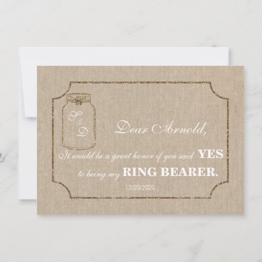 Invitation Mariage Mason Jar Linen Canvas RING PORTEUR Invita (Dos)