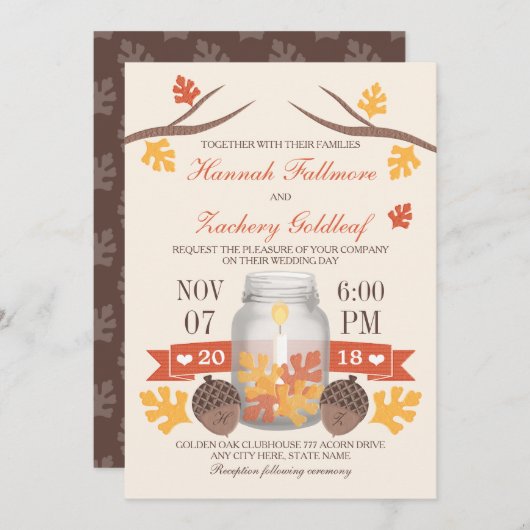 Invitation Mariage Mason Jar Mason Feuille d'automne monogram (Devant / Derrière)