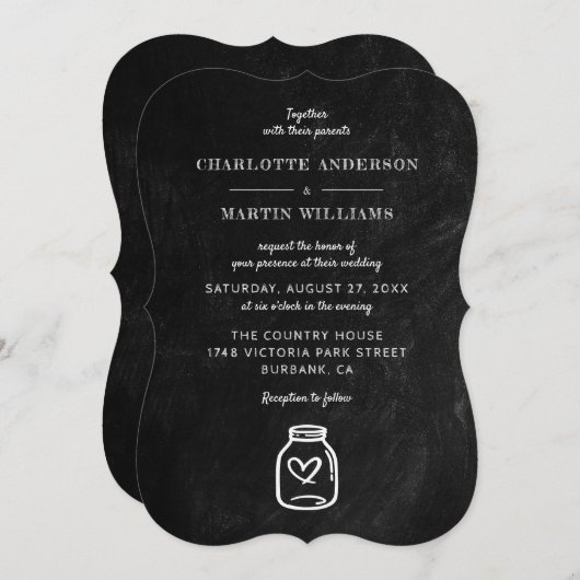 Invitation Mariage Mason Jar noir (Devant / Derrière)