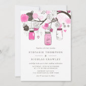 Invitation Mariage Mason Jars à pendaison rose chaud (Devant)