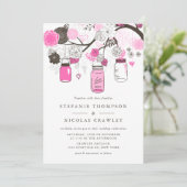 Invitation Mariage Mason Jars à pendaison rose chaud (Debout devant)