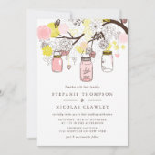 Invitation Mariage Mason Jars à pendaison rose et jaune (Devant)