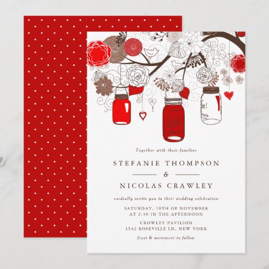 Invitation Mariage Mason Jars à pendaison rouge (Devant / Derrière)