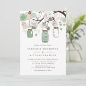 Invitation Mariage Mason Jars à pendaison verte (Debout devant)