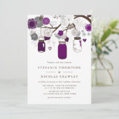 Invitation Mariage Mason Jars à pendaison violette (Debout devant)