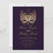 Invitation Mariage masquade violet or (Devant)