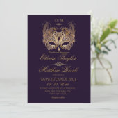 Invitation Mariage masquade violet or (Debout devant)