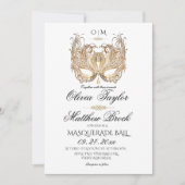 Invitation Mariage Masquerade Blanc Or (Devant)