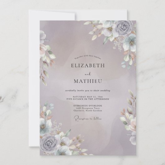 Invitation Mariage Mauve Argent Sprig Eucalyptus (Devant)