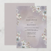 Invitation Mariage Mauve Argent Sprig Eucalyptus (Devant / Derrière)