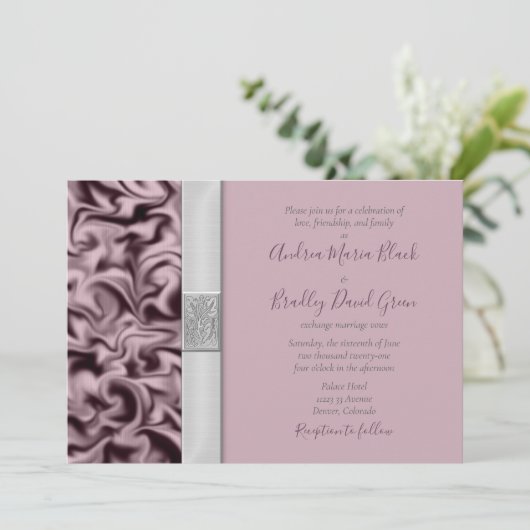 Invitation Mariage mauve-aubergine personnalisable (Debout devant)