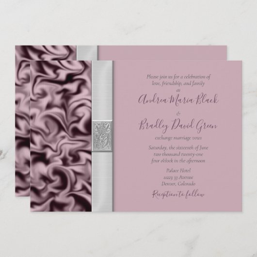 Invitation Mariage mauve-aubergine personnalisable (Devant / Derrière)