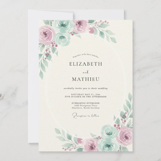 Invitation Mariage Mauve Celadon Petal (Devant)