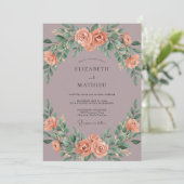 Invitation Mariage Mauve Corail Eucalyptus (Debout devant)