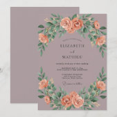 Invitation Mariage Mauve Corail Eucalyptus (Devant / Derrière)