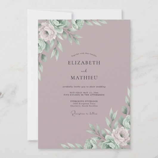 Invitation Mariage Mauve Eucalyptus Endormi (Devant)