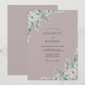 Invitation Mariage Mauve Eucalyptus Endormi (Devant / Derrière)