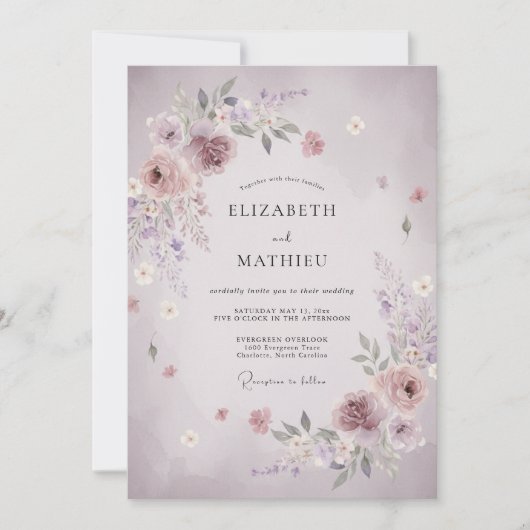 Invitation Mariage Mauve Fleur de Whispering (Devant)