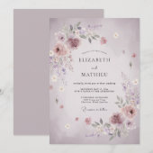 Invitation Mariage Mauve Fleur de Whispering (Devant / Derrière)