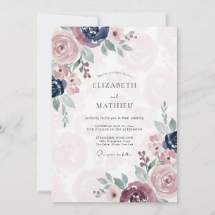 Invitation Mariage Mauve Indigo Pivoine